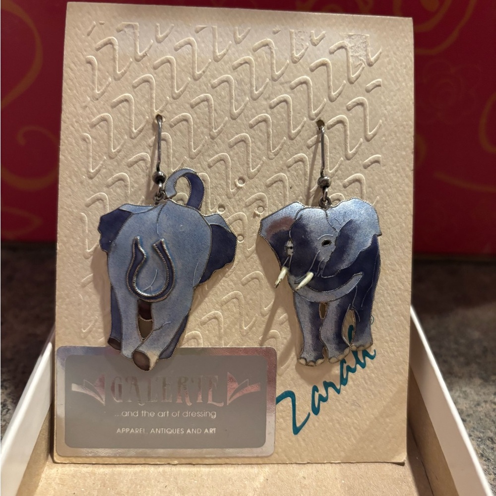 Vintage Zarah Cloisonné Elephant Earrings